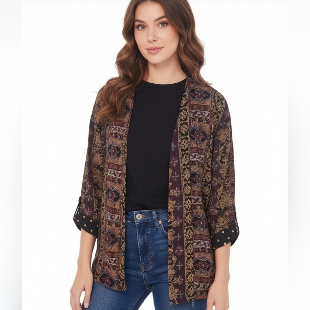 Vintage Norton McNaughton Artsy Boho Floral Open Lightweight Jacket Size 12